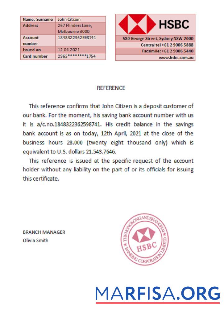 Downloadable Australia HSBC reference template